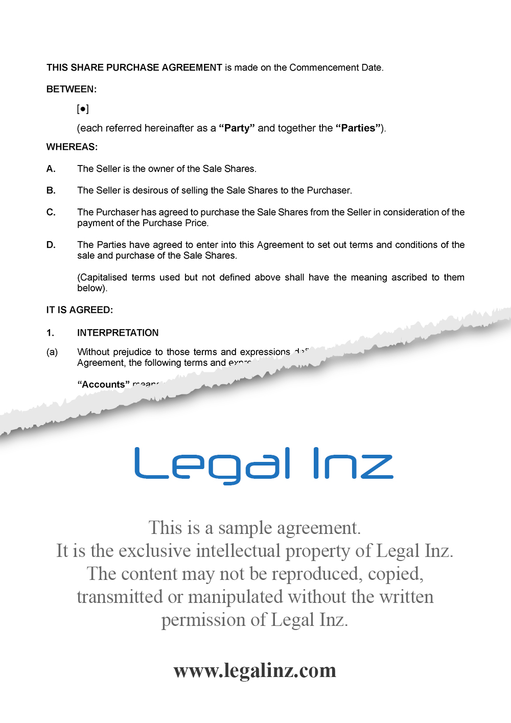 Share Purchase Agreement Sample 1